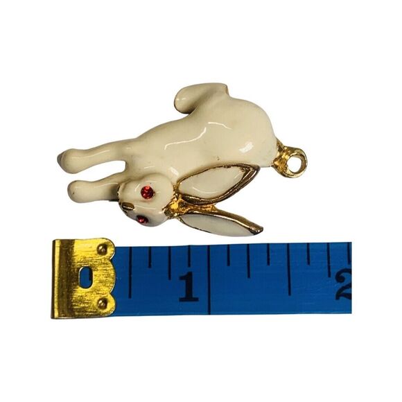 White Bunny Rabbit Pendant Brooch 1.5" red Eyes Gold Tone Whimsical Vintage - Picture 9 of 10